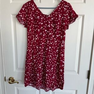 Old Navy Burgundy Dress with White Floral Design